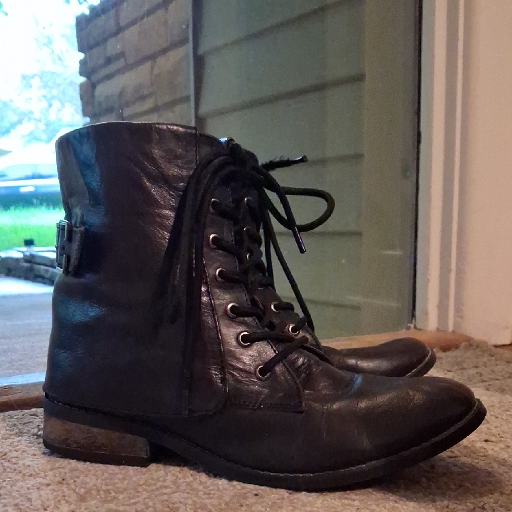 MIA Black Lace-Up Leather Combat/Moto Boots